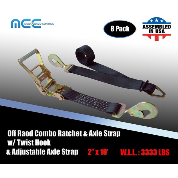 Tie 4 Safe 2 x 10' Combo Ratchet & Axle Strap s, WLL- 3,333 lbs., PK8 RT42-10-BLK-8 - main
